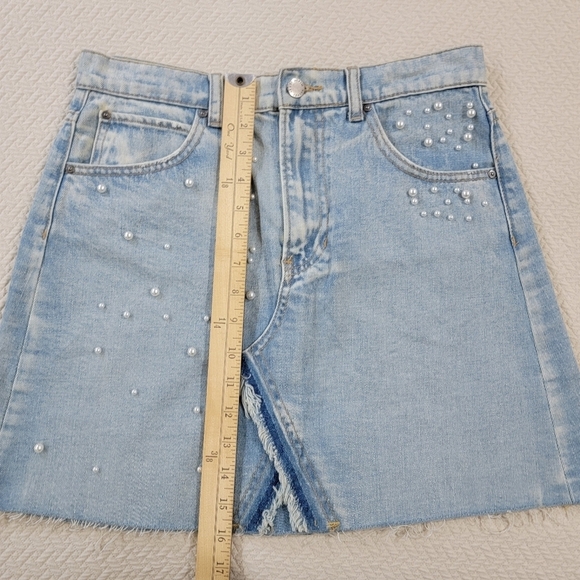 Velvet Heart Pearl Embellished Denim Skirt Distressed Frayed Hem Size 25 Boho - Picture 11 of 16
